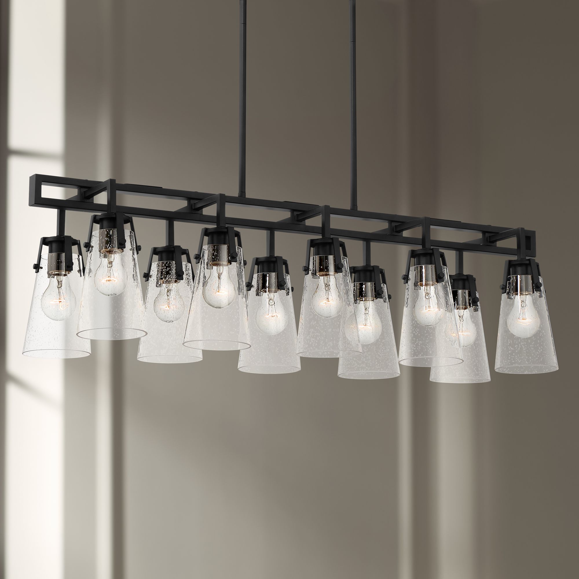 Farington 40" Wide Black Seedy Glass 10-Light Island Pendant Light