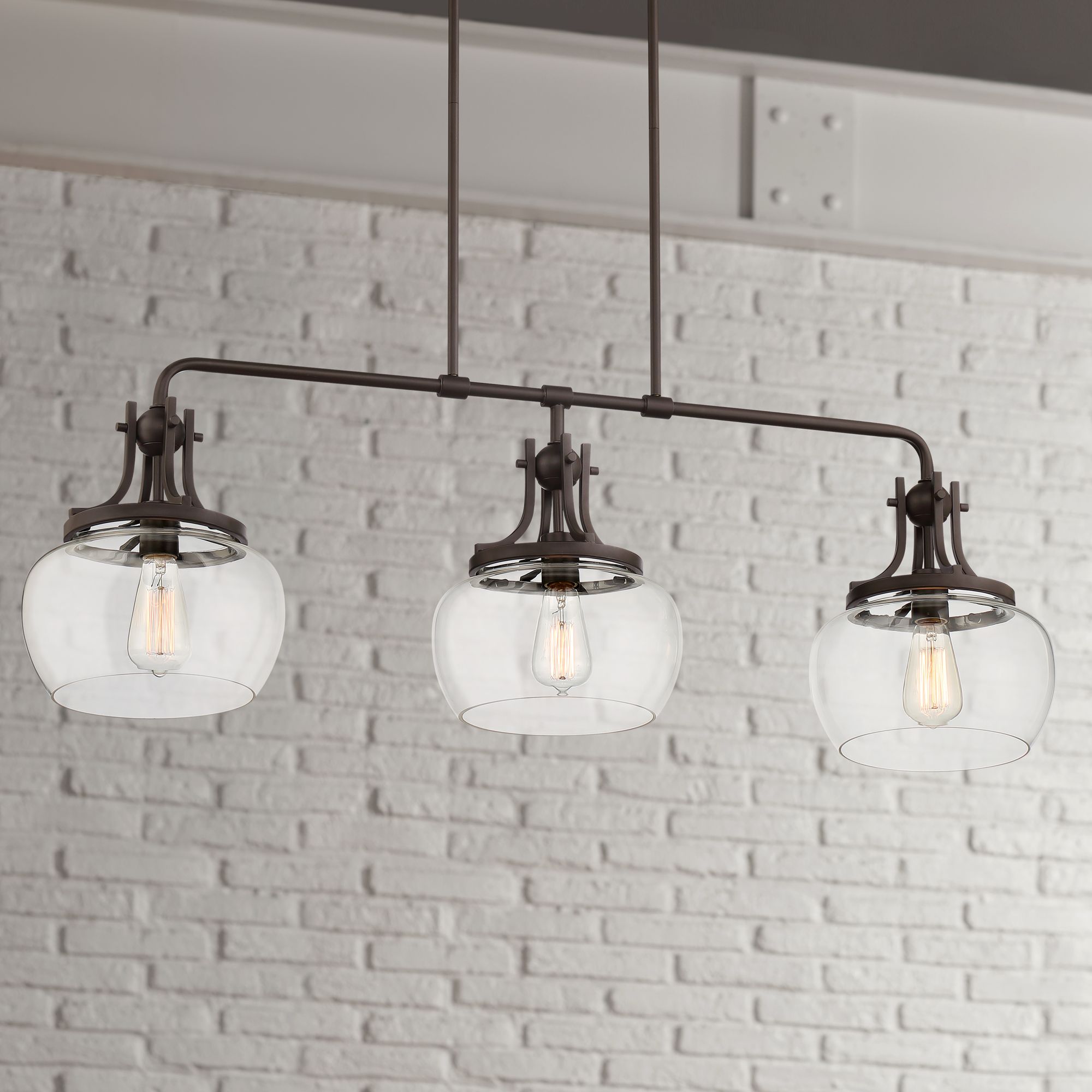 Kristov 44"W Bronze Clear Glass 3-Light Island Pendant Light