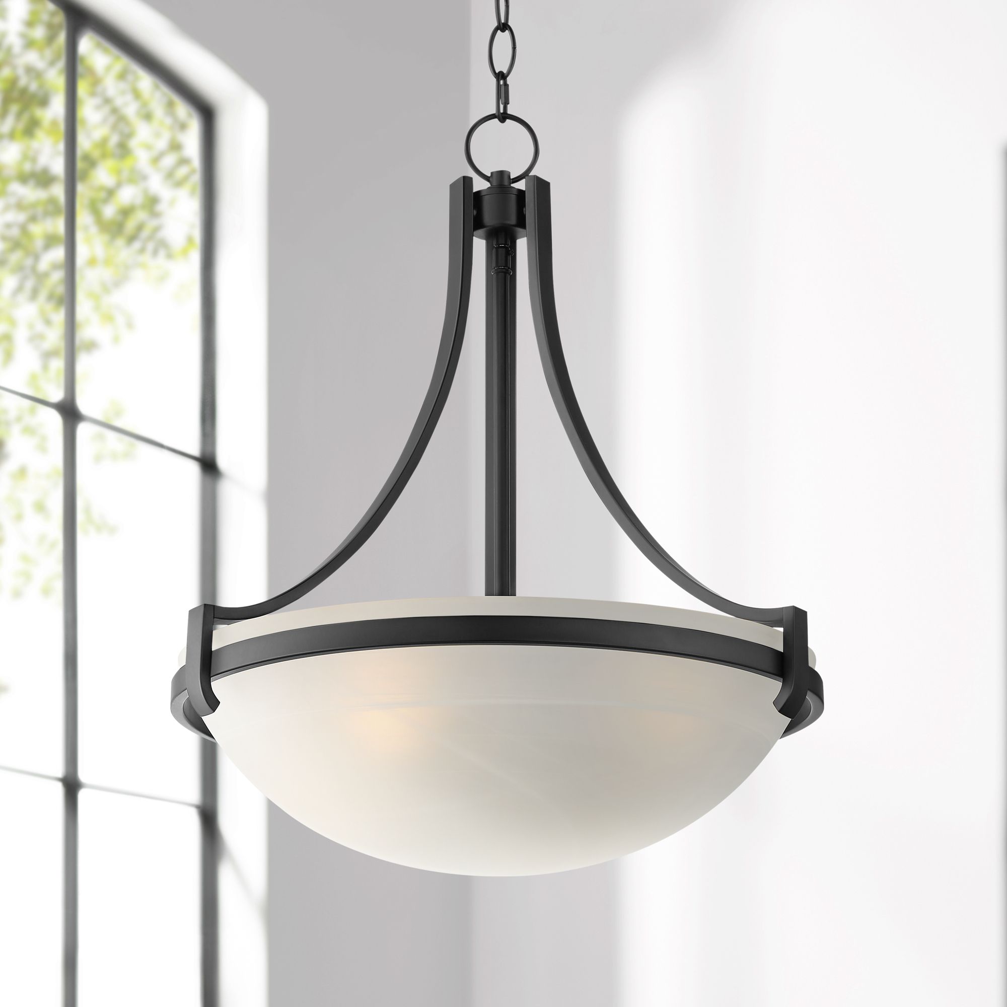 Marmelized 20" Wide Black Marbleized Glass Bowl Pendant Light