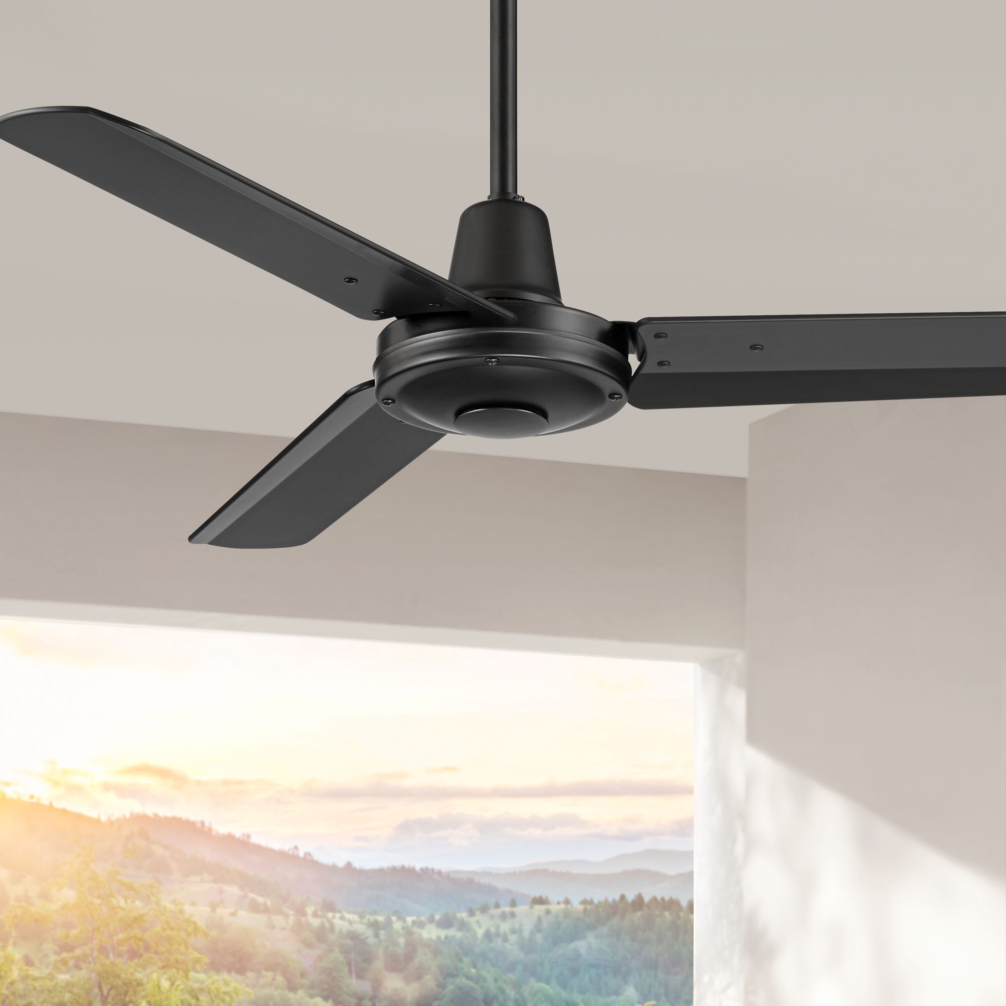 44" Plaza DC Matte Black Finish Damp Rated Ceiling Fan