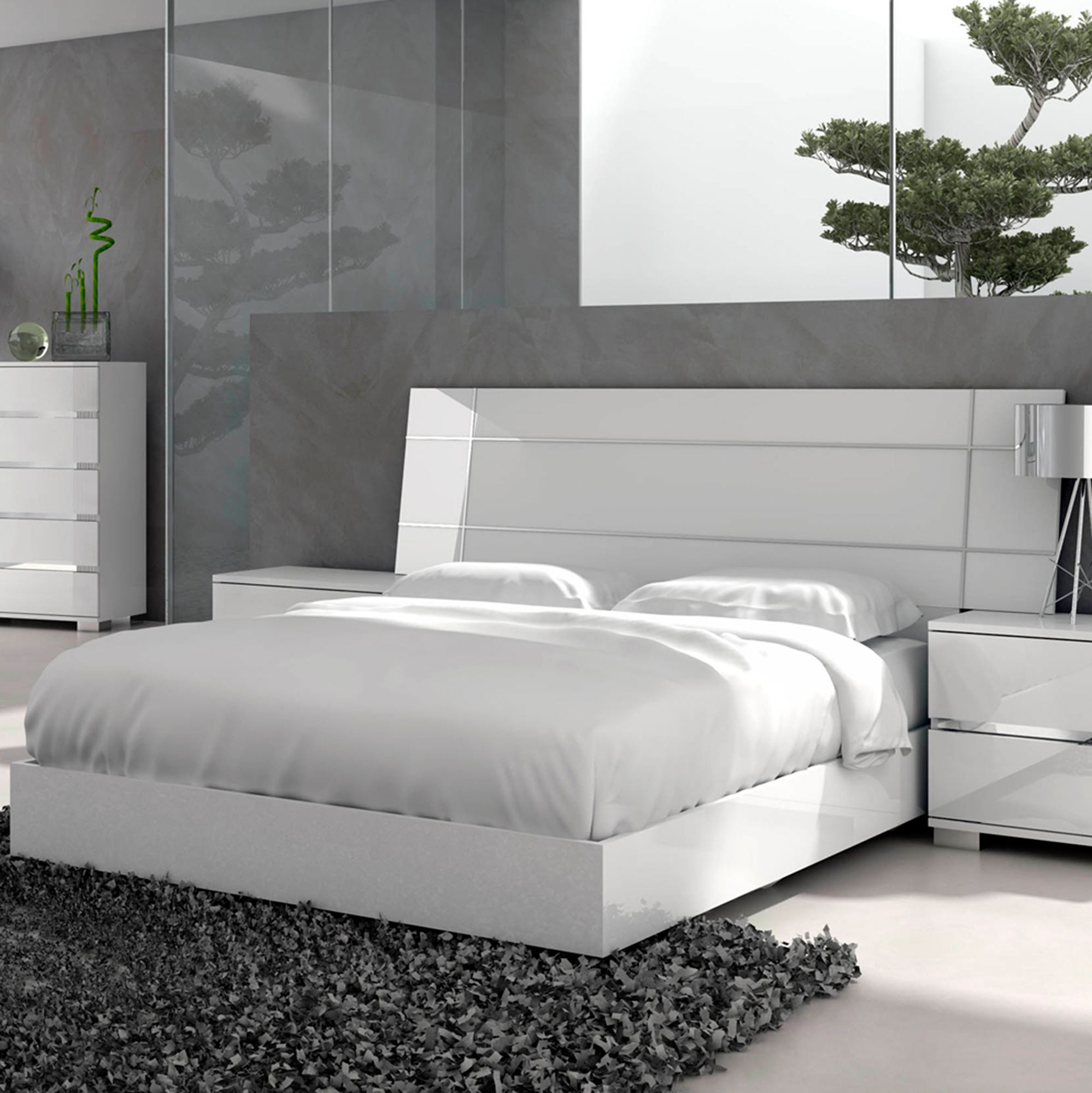 Icon High Gloss White Platform Bed