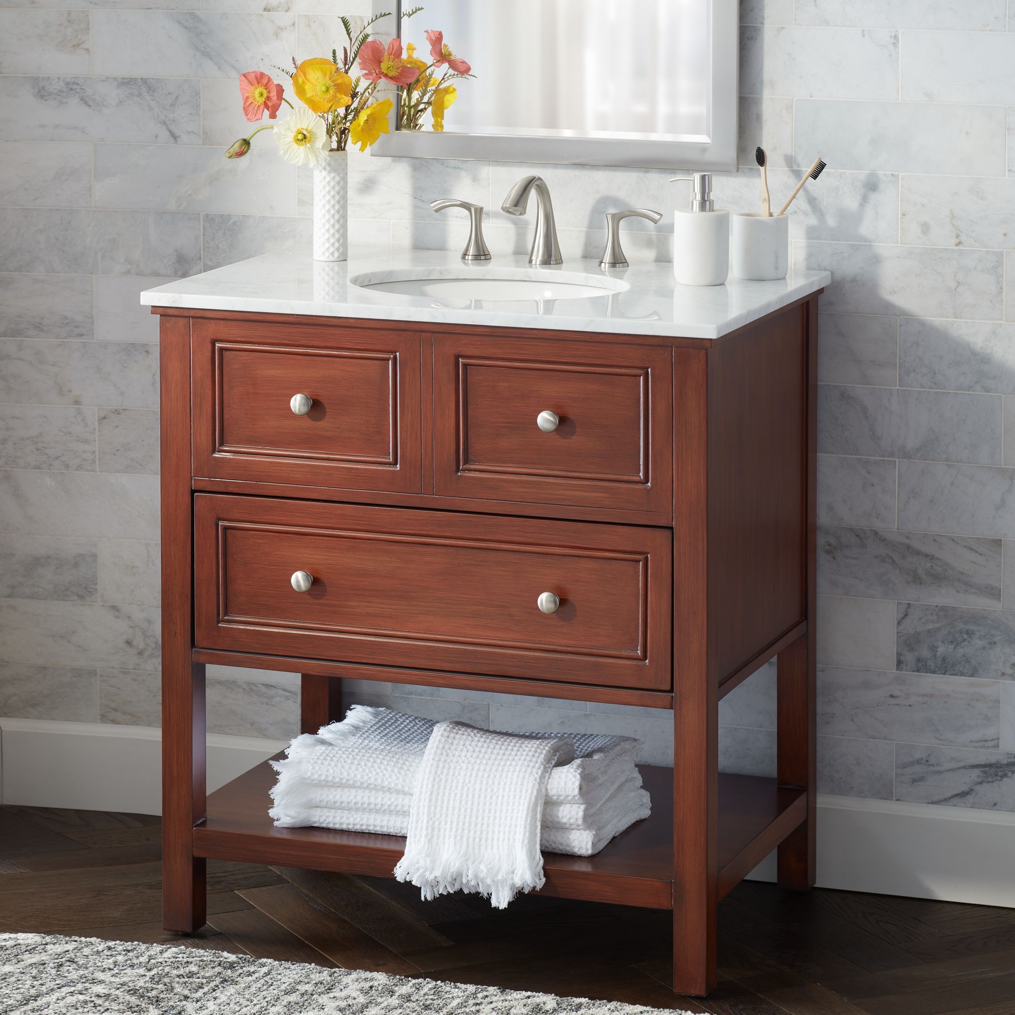 Jordan 32" Wide 1-Drawer Teak Wood Single Sink Vanity