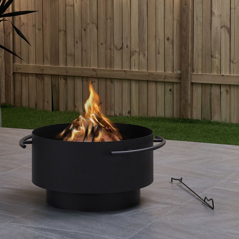 Brooks 24" Wide Black Round Wood Burning Outdoor Fire Pit