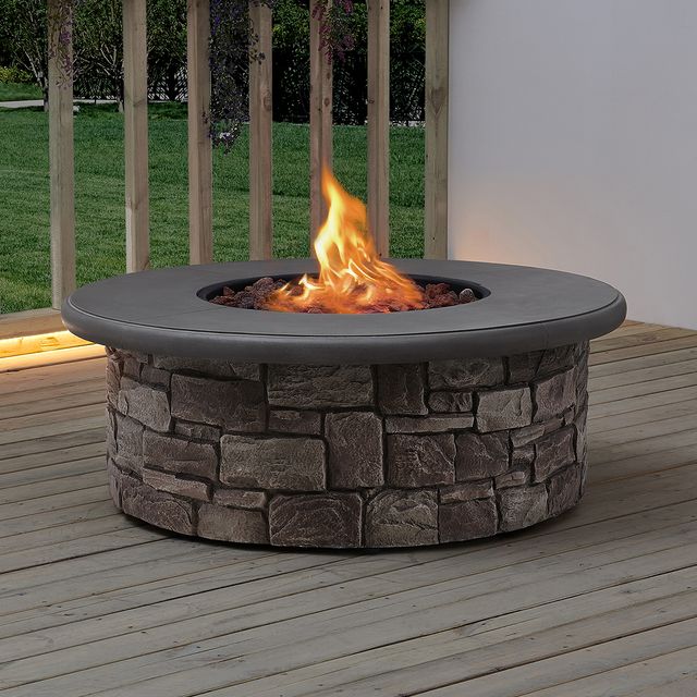 Solay 40" Wide Gray Propane Round Outdoor Gas Fire Pit Table