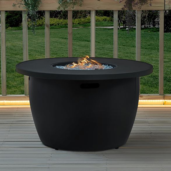 Vanessa 42"W Black Propane Round Outdoor Gas Fire Pit Table 86X38