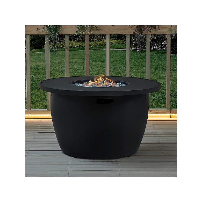 Image 1 Vanessa 42"W Black Propane Round Outdoor Gas Fire Pit Table