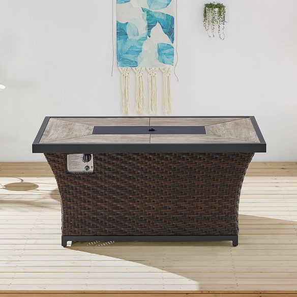 Benton II 51 1/2" Wide Brown Wicker Outdoor Fire Pit Table