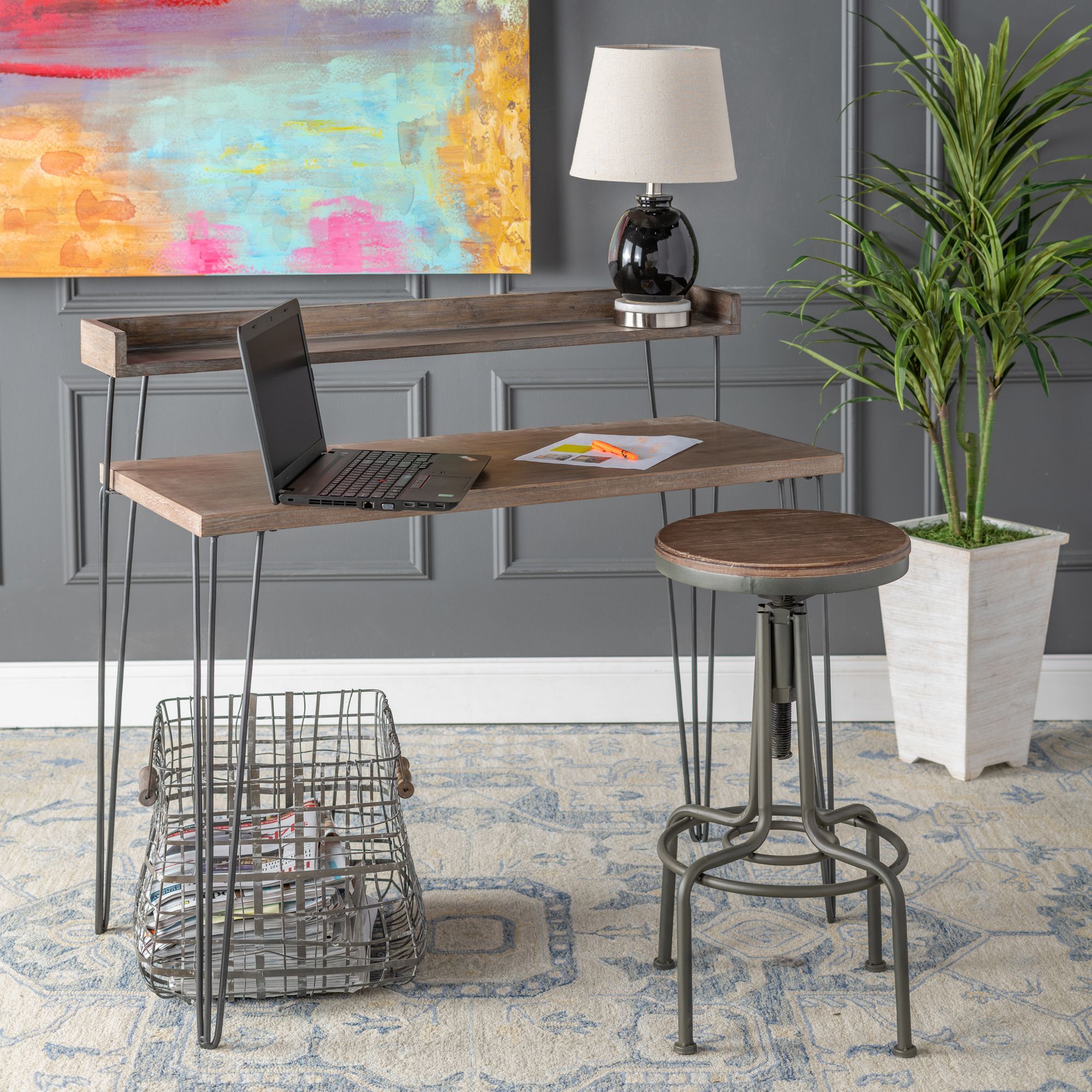 Cody 39" Wide Distressed Brown Wood 2-Tier Desk