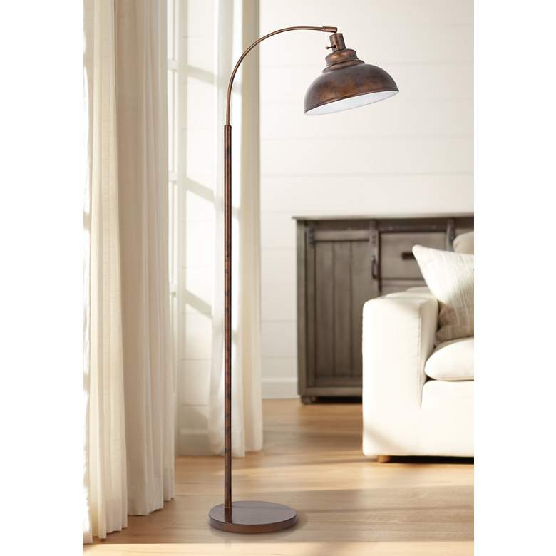 Image 1 Dijon Rust Adjustable Arc Floor Lamp with Weight Base
