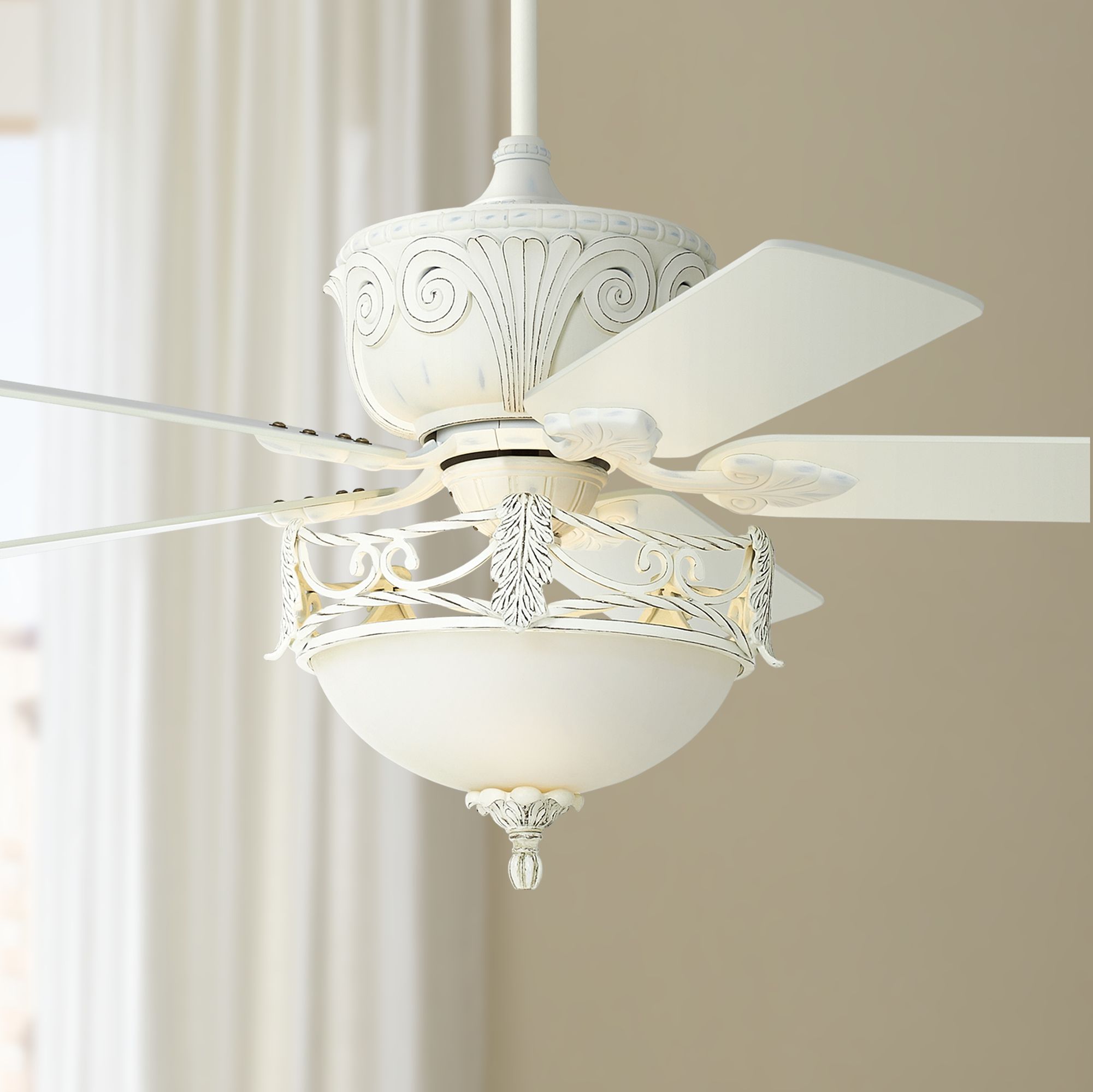 52" Casa Devilleâ¢ Rubbed White Ceiling Fan with Light
