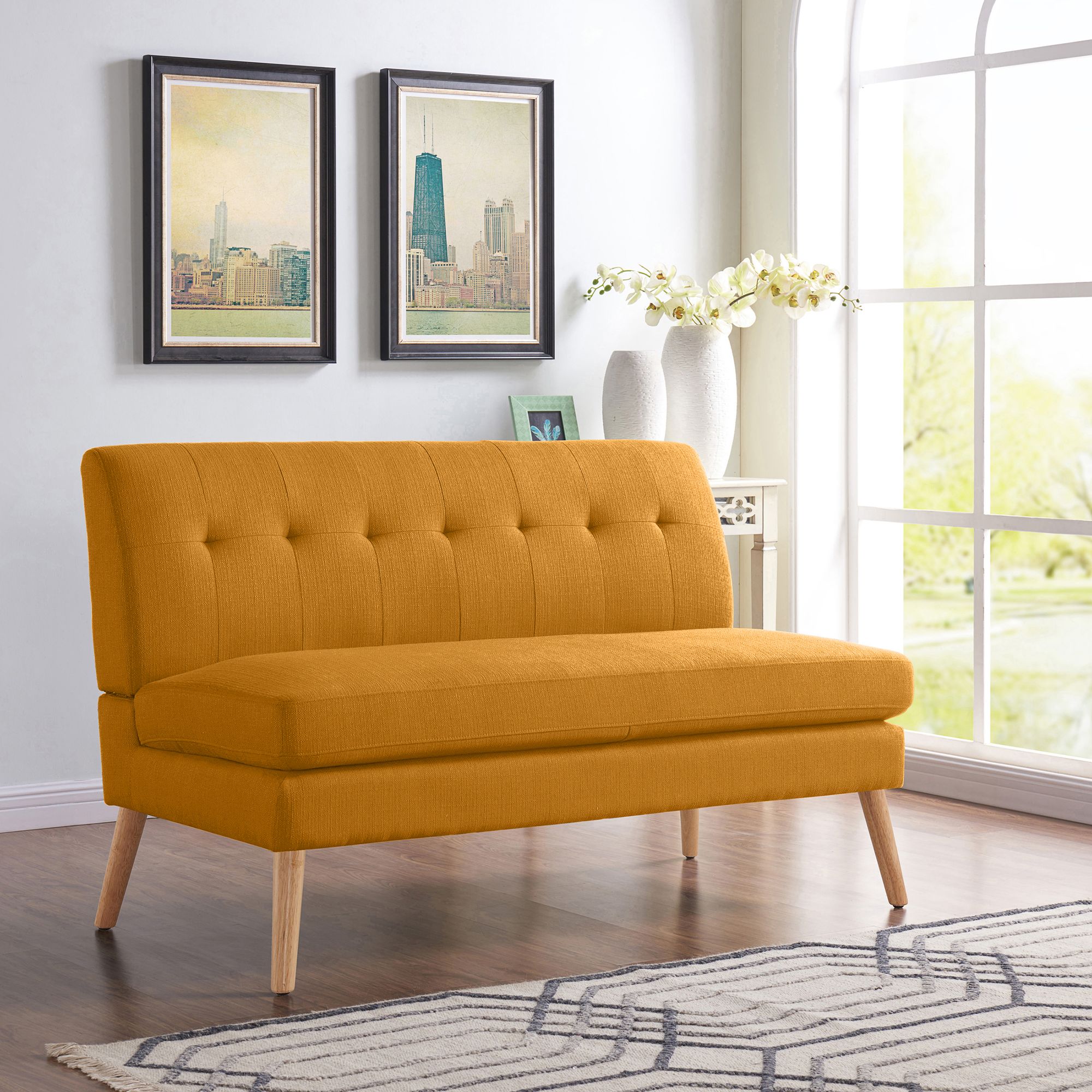 Kingston 55" Wide Retro Mustard Yellow Tufted Loveseat 876V0 Lamps Plus