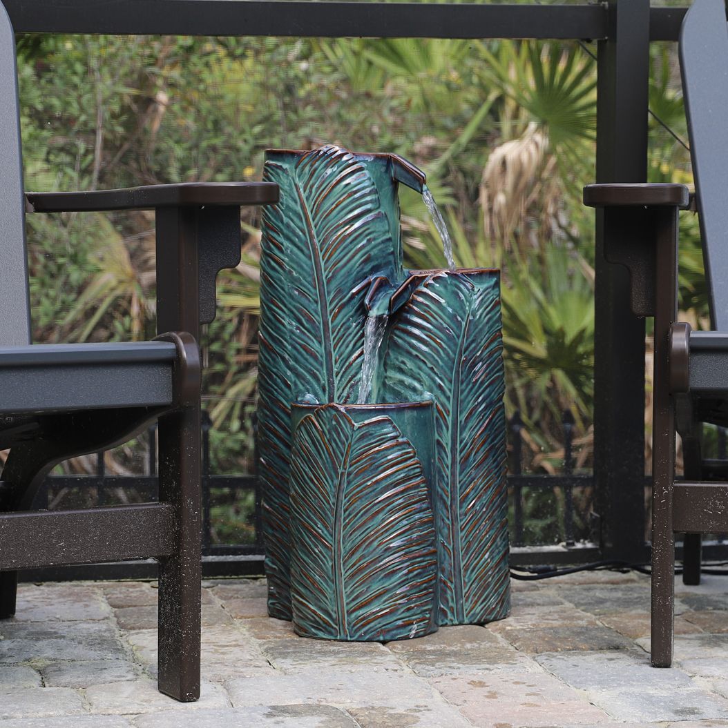 Kenroy Home 25 1/4" High Palm 3-Tiered LED Floor Fountain