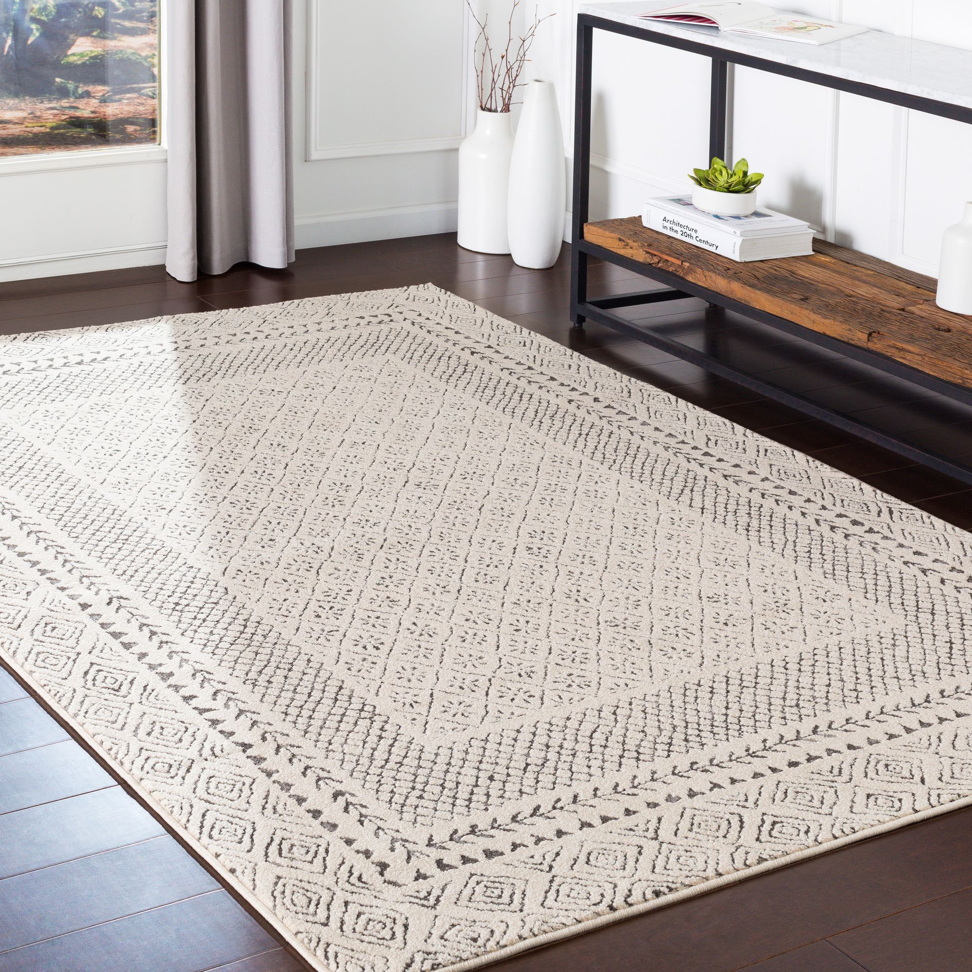 Bahar BHR-2321 Medium Gray and Beige Area Rug