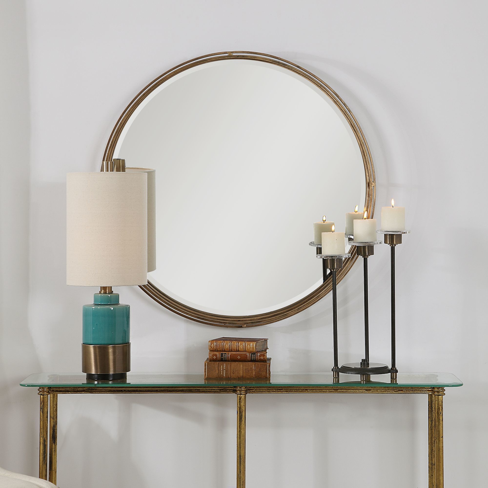 Uttermost Cannon Antiqued Gold Iron 36" Round Wall Mirror