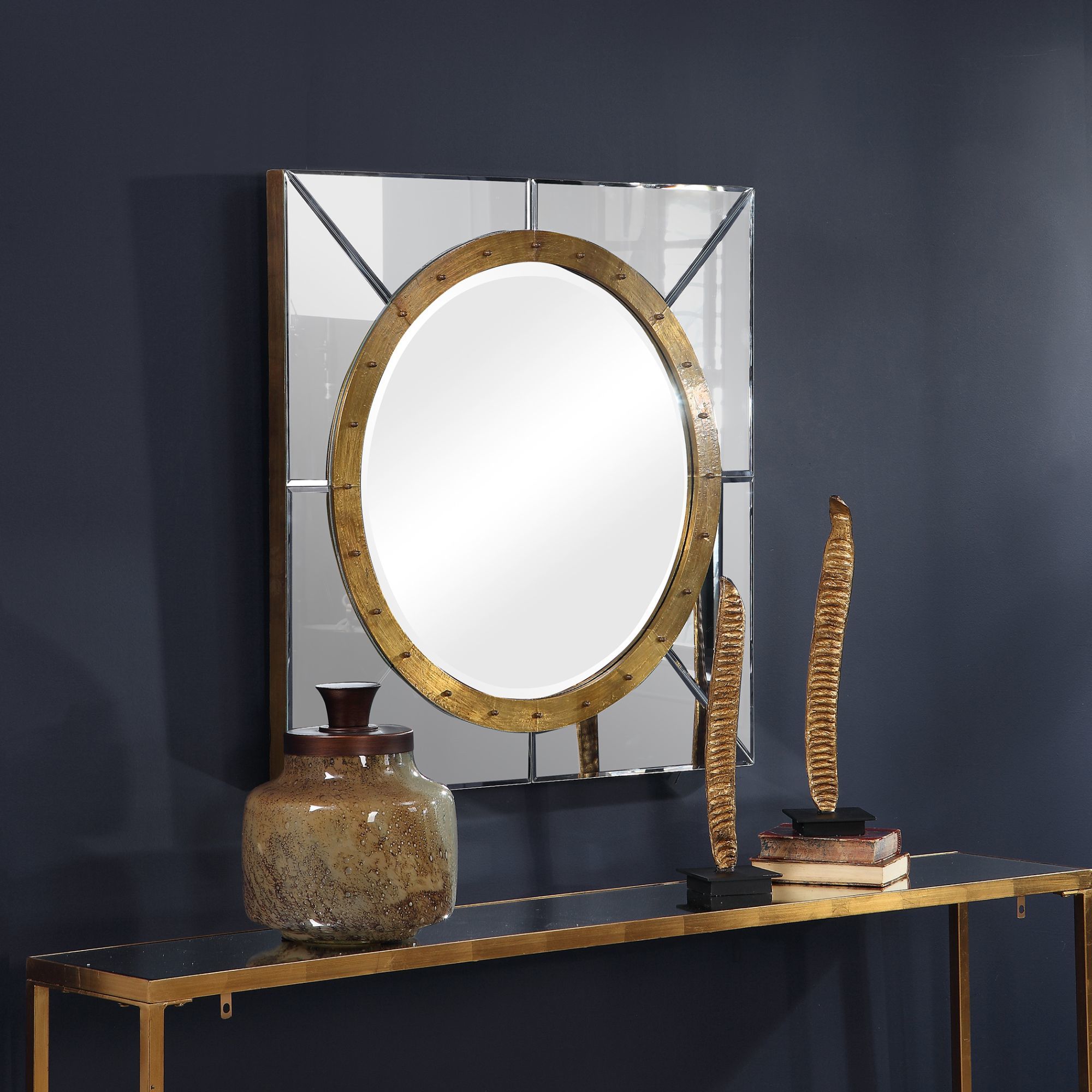 Maya Antiqued Copper 30 3/4" Round Frameless Wall Mirror