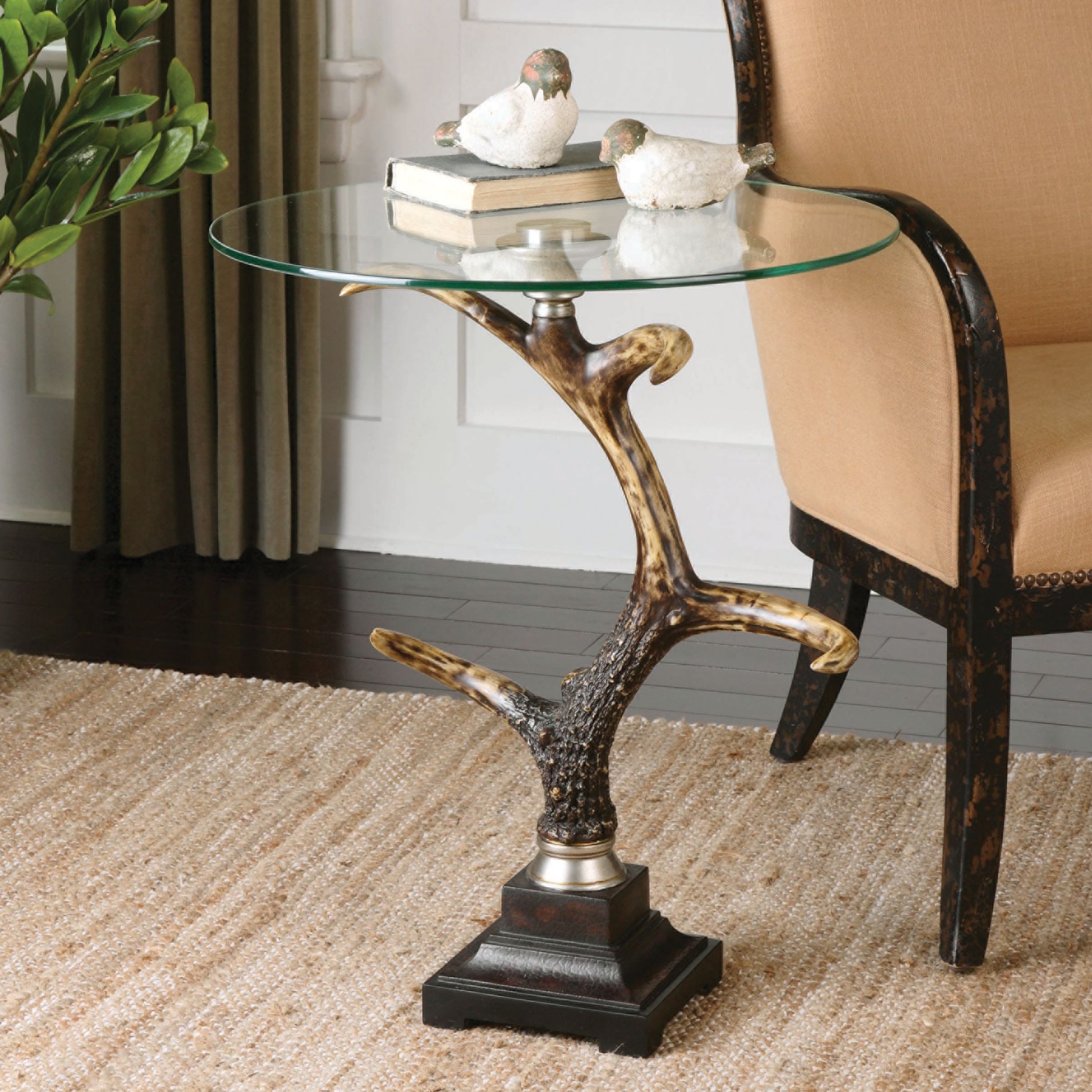 Uttermost Stag Horn 21 3/4" Wide Brown Round Accent Table