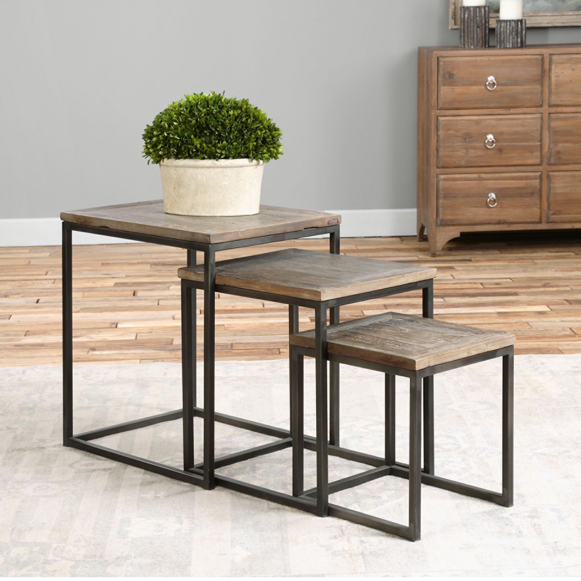 Uttermost Bomani Brown Wood Nesting Tables Set of 3 87M66 Lamps Plus
