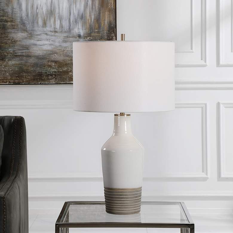 Uttermost Dakota White Crackle Glaze Ceramic Table Lamp