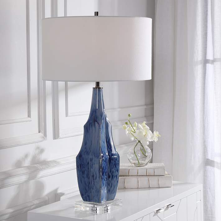 Uttermost Everard Indigo Blue Glaze, Indigo Glass Table Lamp