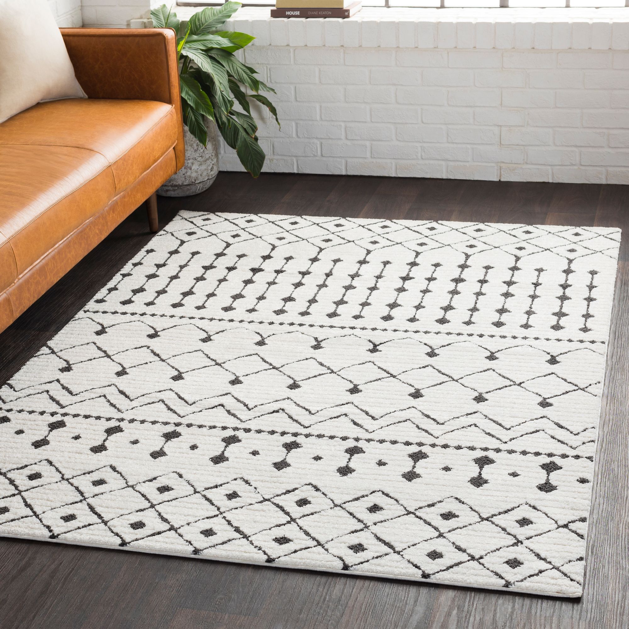 Surya Moroccan Shag MCS2309 Black and White Area Rug 87P09 Lamps Plus