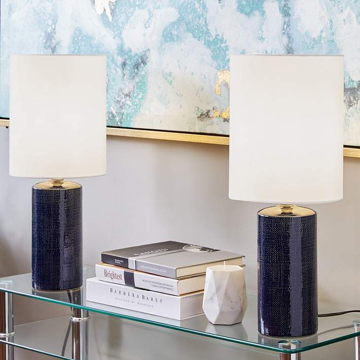 High Navy Blue Accent Table Lamps Set, Navy Blue Table Lamp Set