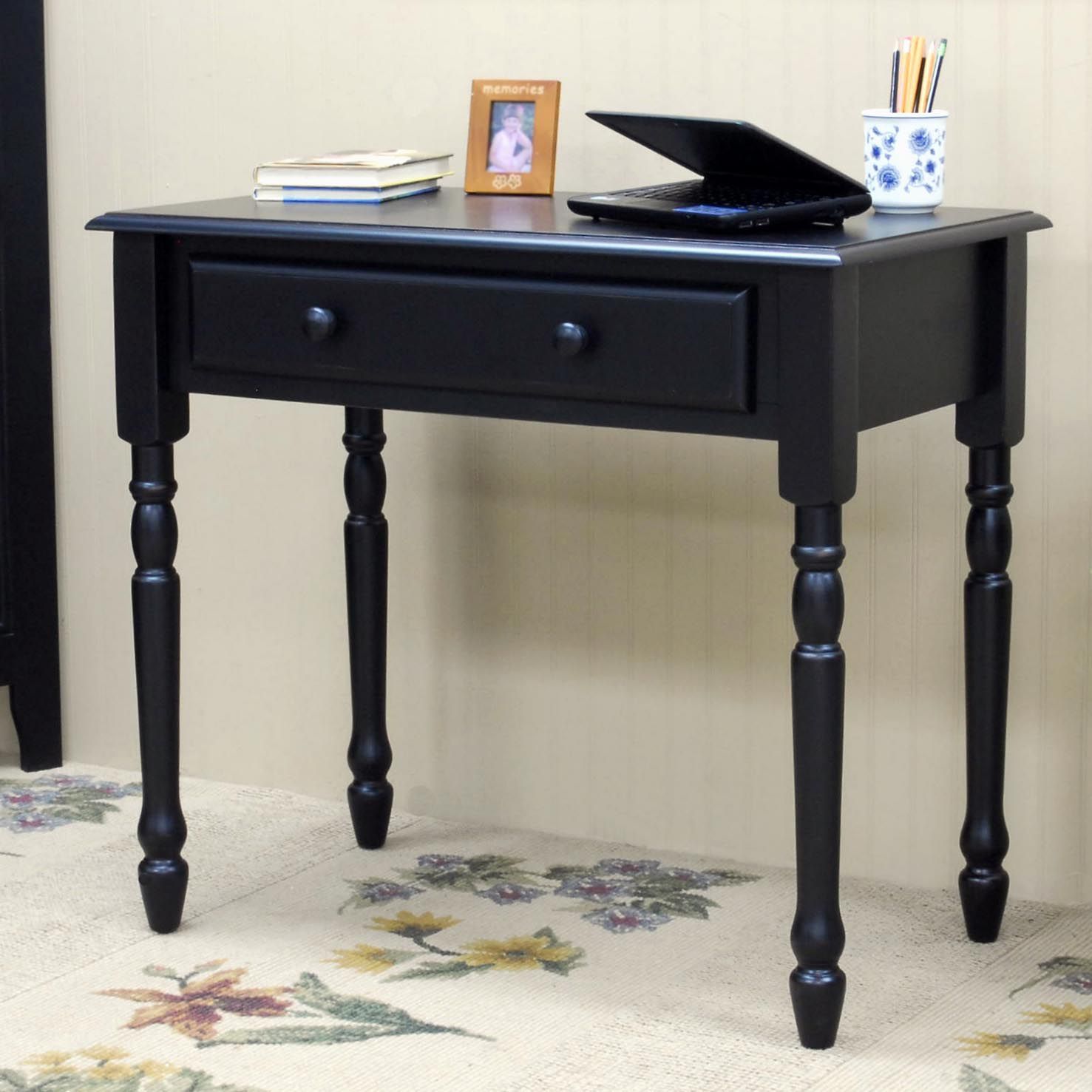 Ella 34" Wide Antique Black Wood 1Drawer Desk 87R78 Lamps Plus