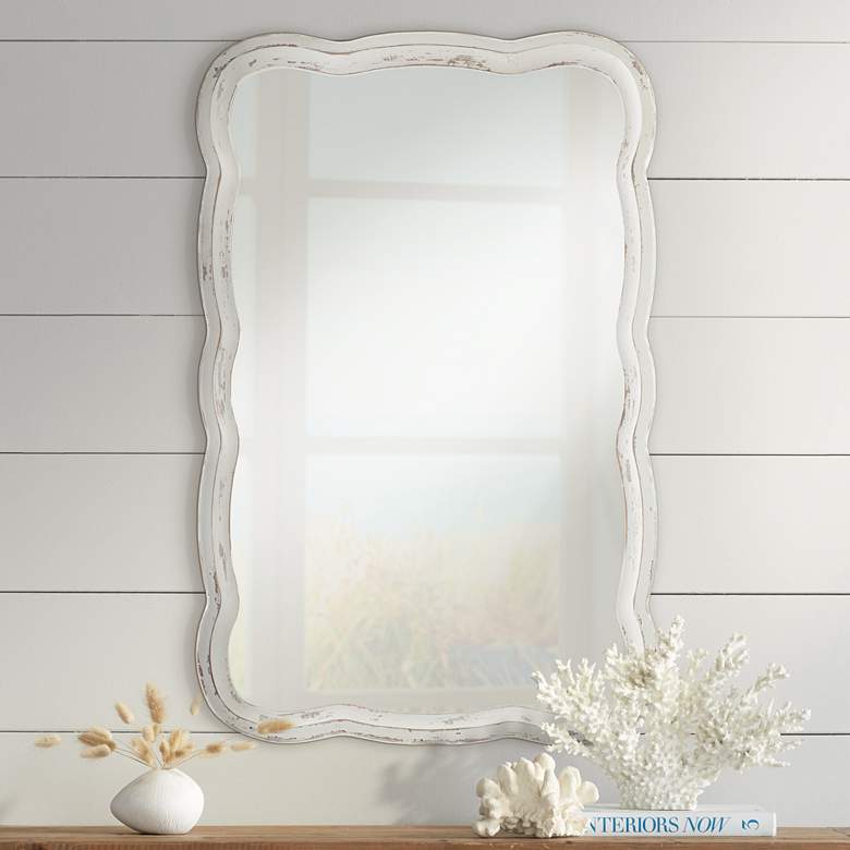 Nellie Distressed 23 1/2&quot; x 38&quot; Scallop Edge Wall Mirror