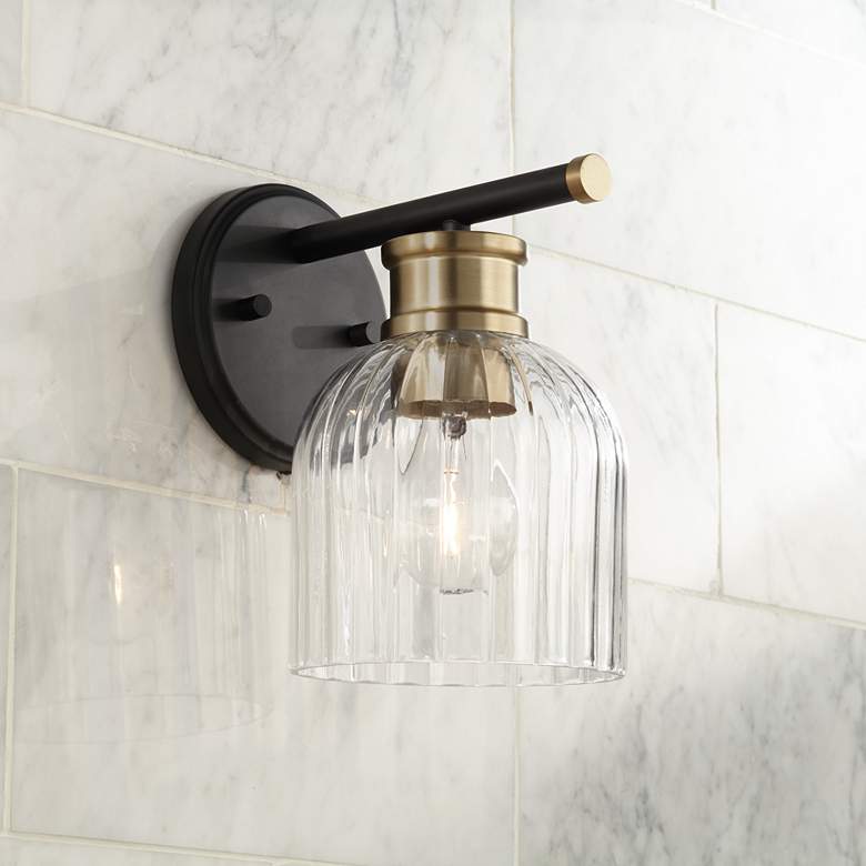 Stiffel Lana 9&quot; High Black and Warm Brass Wall Sconce