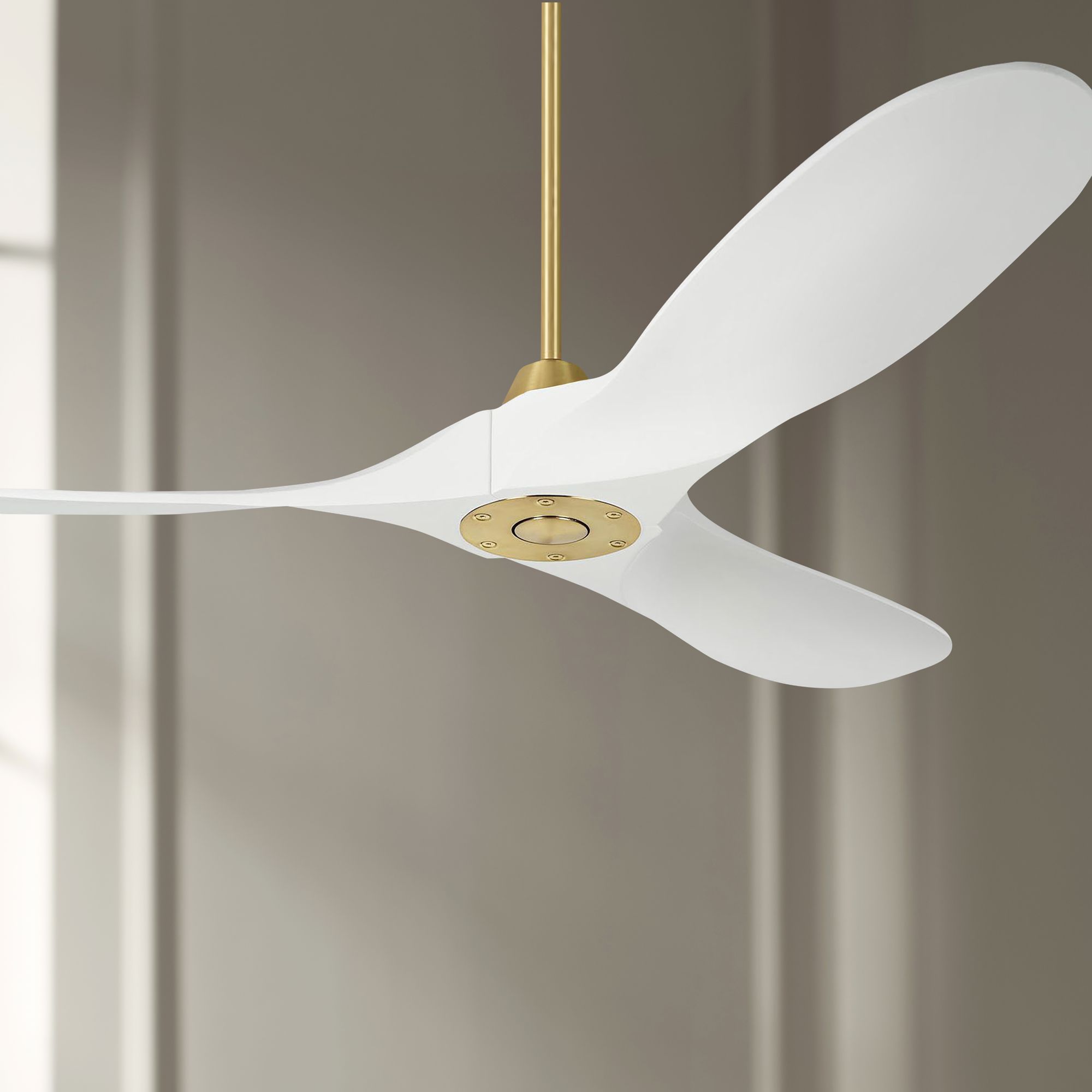 52" Monte Carlo Maverick II Burnished Brass Matte White Ceiling Fan