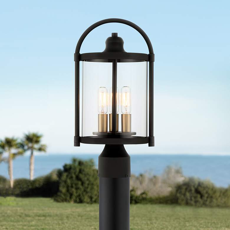 Avani 15 3/4&quot; High Black and Brass Outdoor Post Light