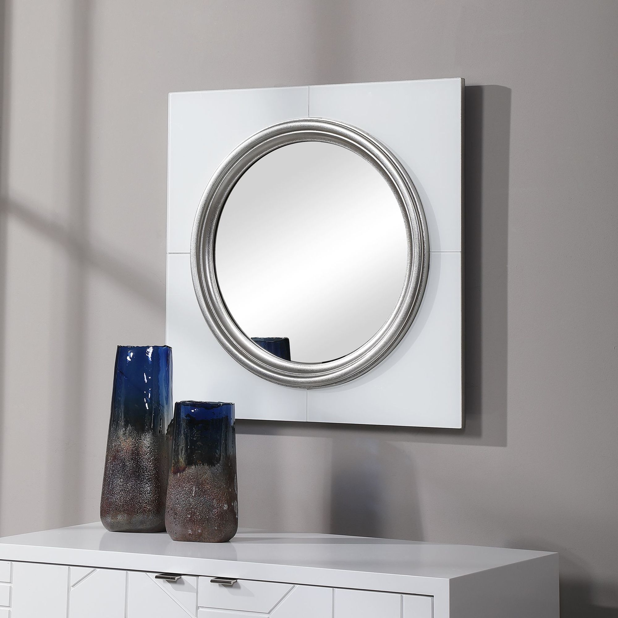 Uttermost Gouveia Opaque White Glass 24" Square Wall Mirror 88C03