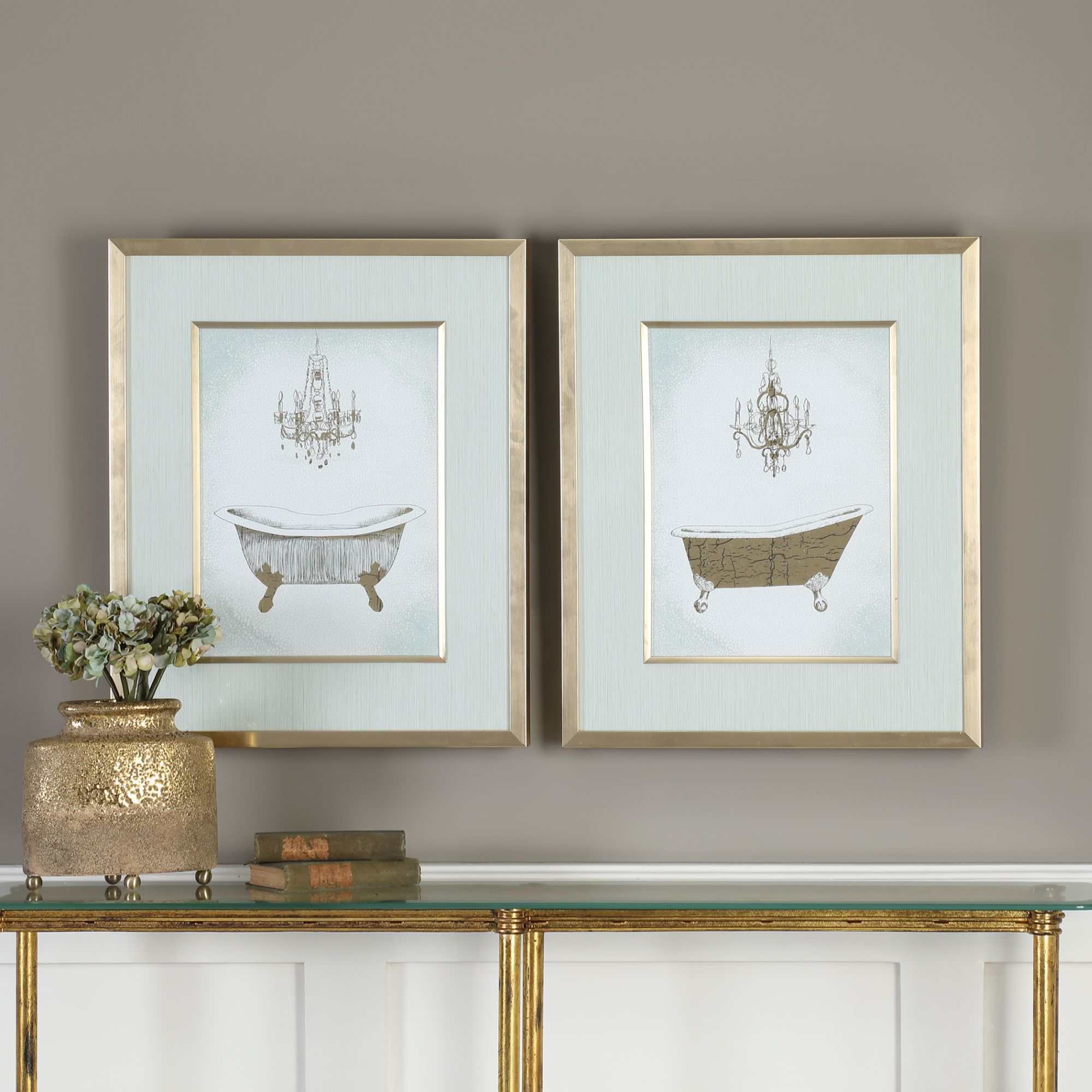 Gilded Bath 24 1/4" High 2-Piece Framed Wall Art Print Set