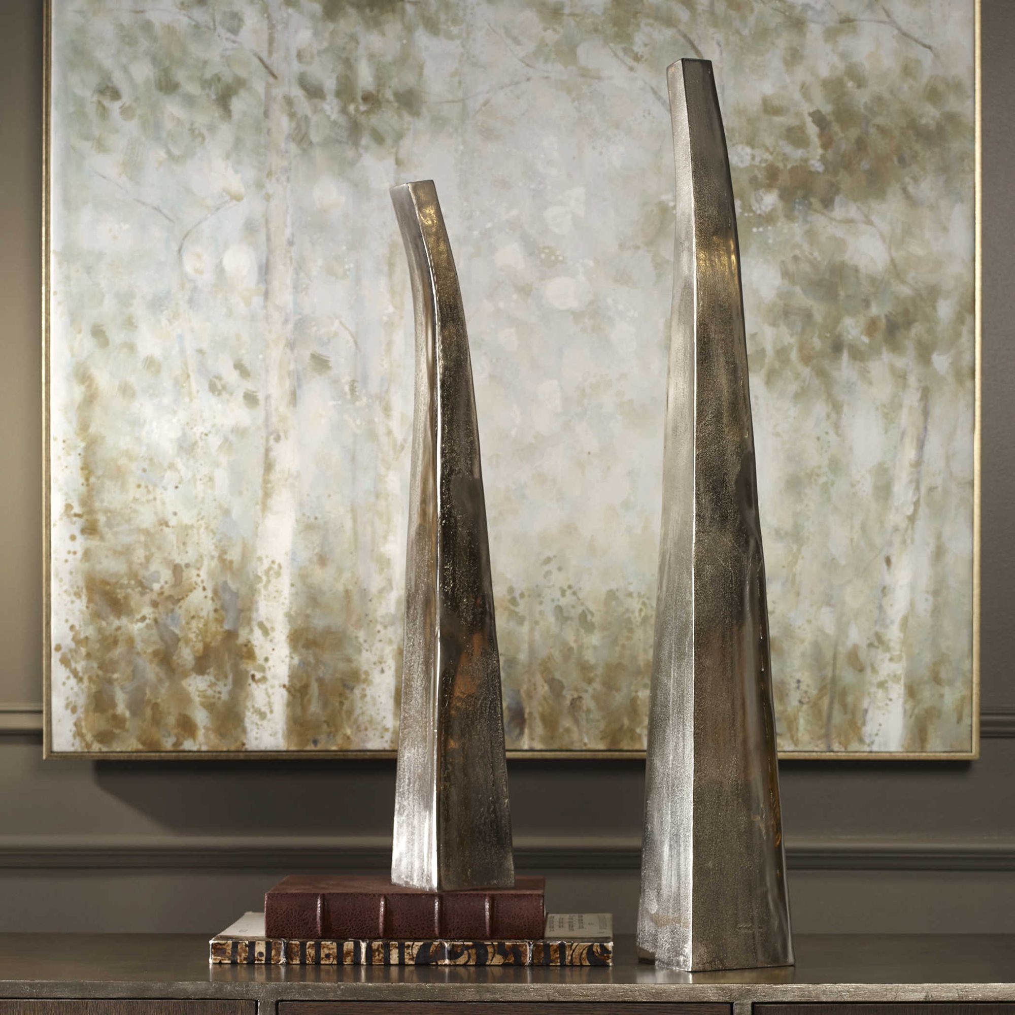 Uttermost Aavya Matte Nickel Metal Decorative Vases Set of 2