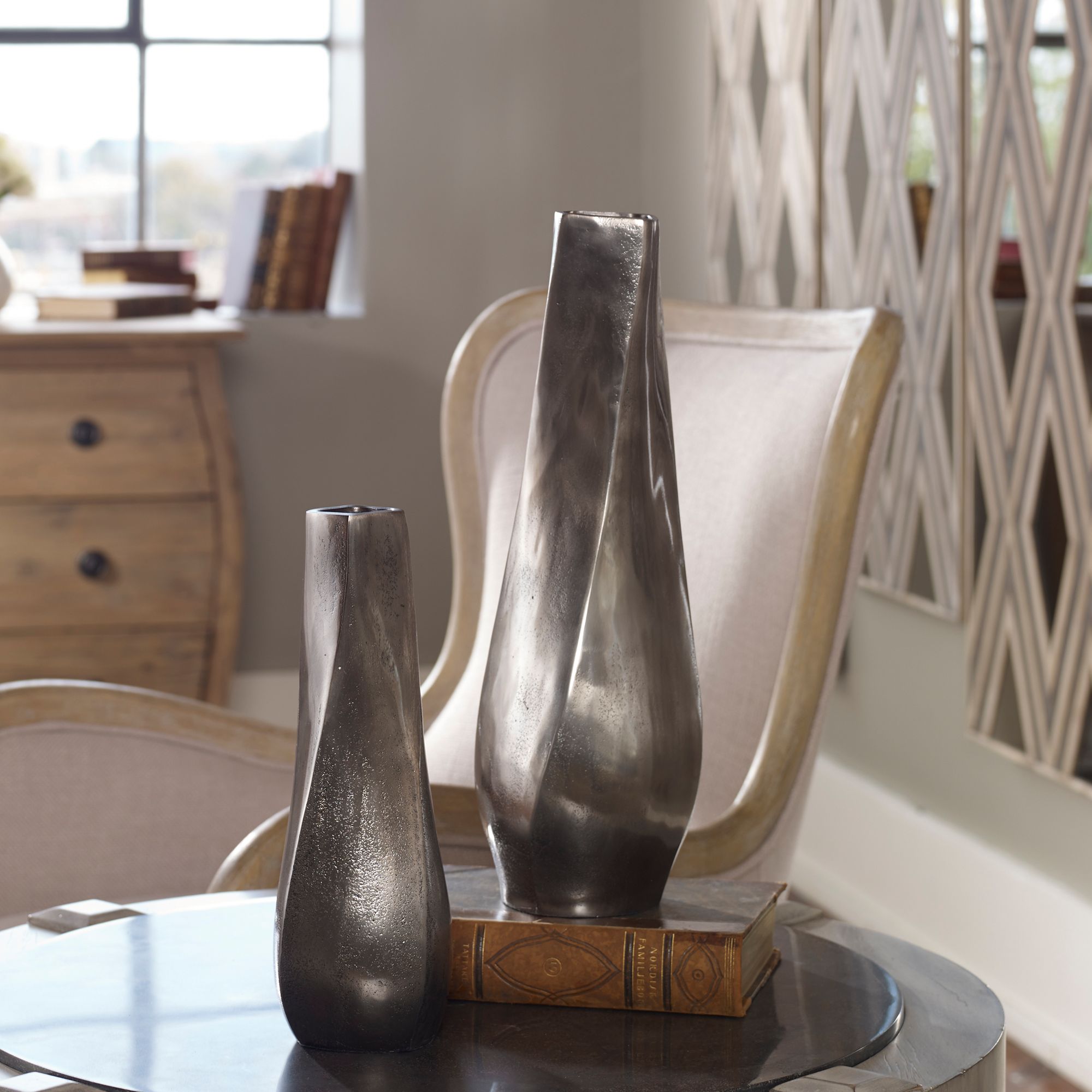 Uttermost Noa Antiqued Nickel Decorative Vases Set of 2