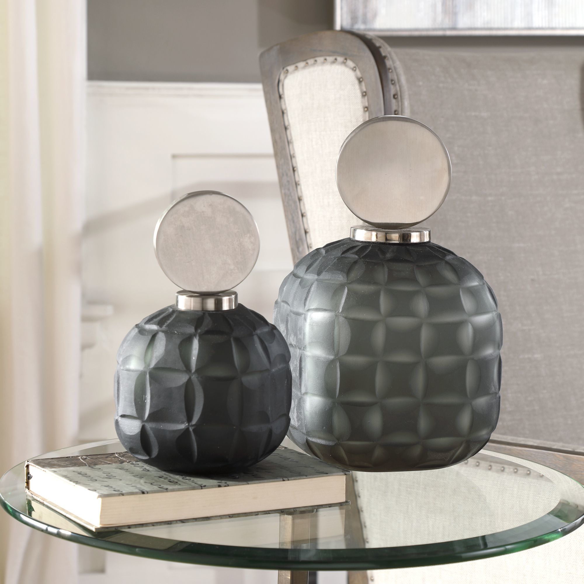 Uttermost Nafuna Black Nickel Decorative Bottles Set of 2
