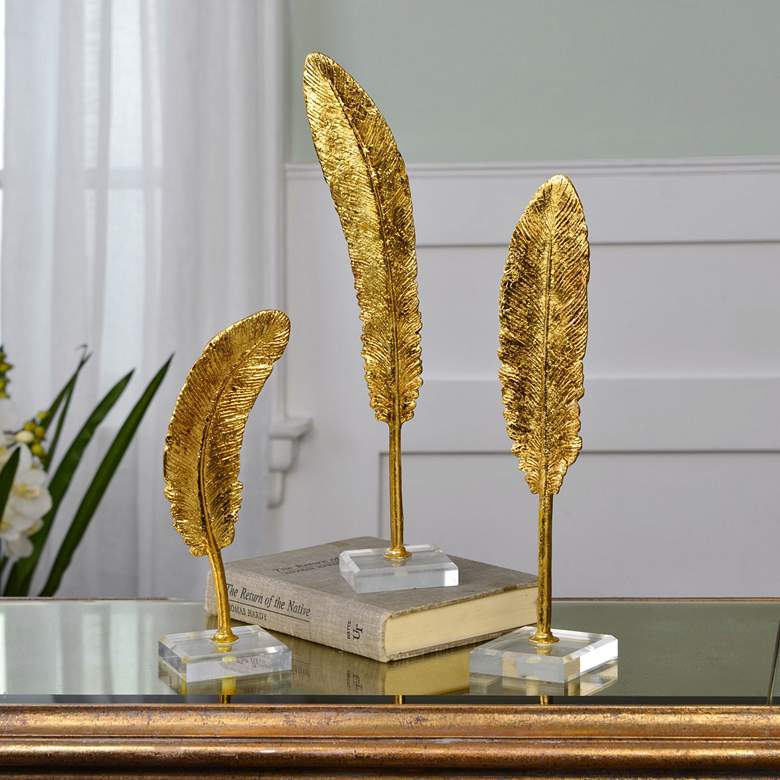 Uttermost Feathers Metallic Gold Sculptures Set of 3