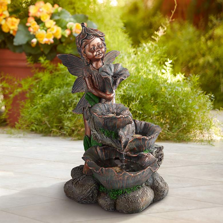 Fairy 24&quot; High Bronze LED Cascading Indoor/Outdoor Fountain