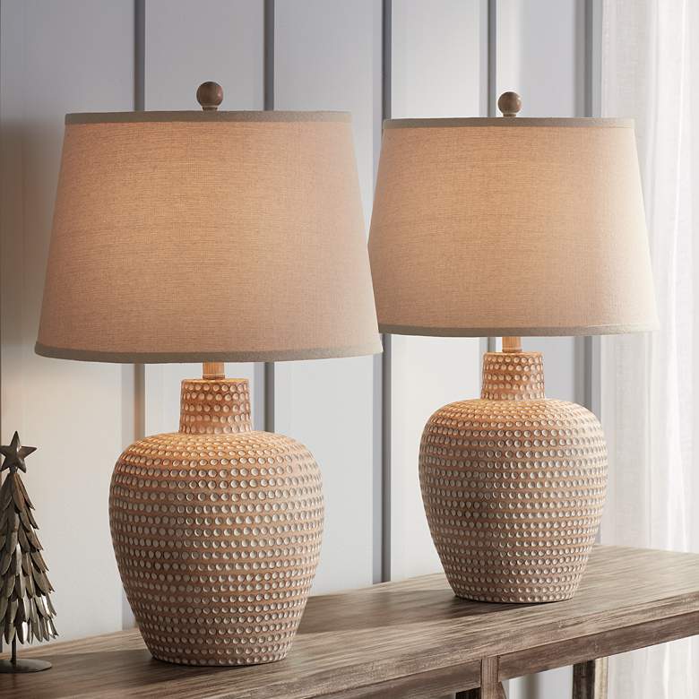 Image 1 Glenn Dappled Beige Southwest Style Pot Table Lamps Set of 2