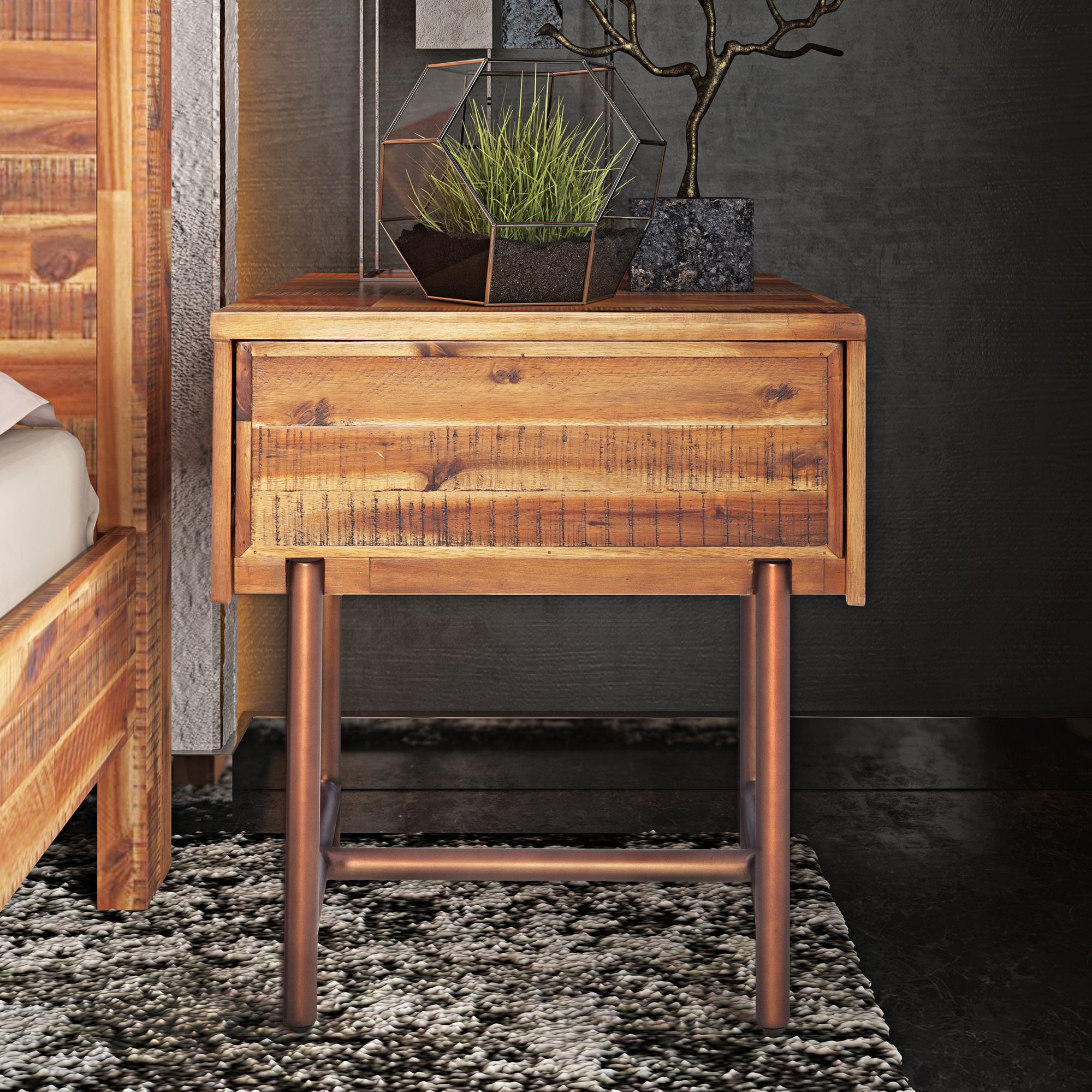 Bushwick 19 3/4"W Natural Brown 1-Drawer Wooden Nightstand