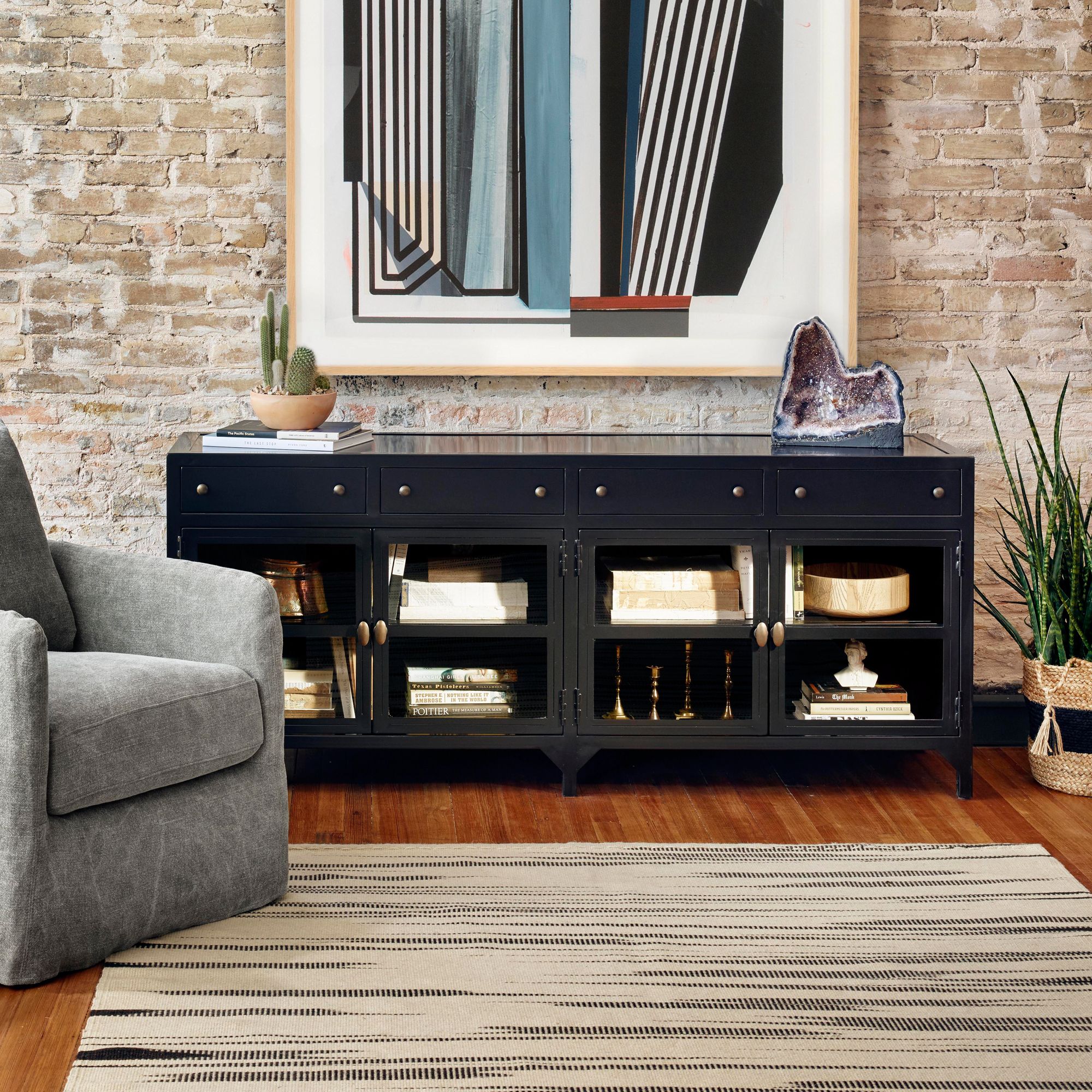 Shadow Box 69" Wide Matte Black 4-Door Media Console