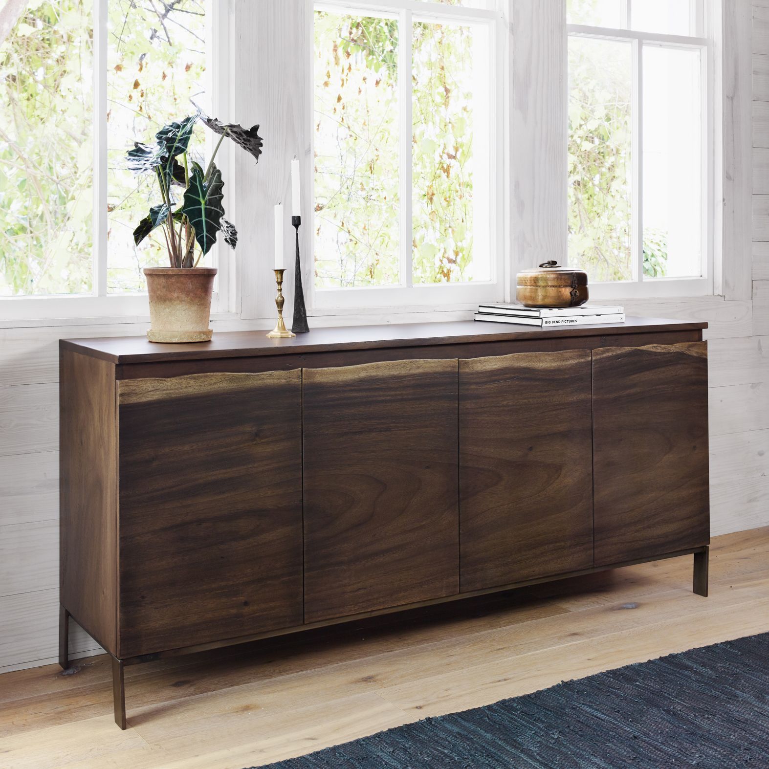 Live Edge 70" Wide 4-Door Smoked Saman Wood Sideboard