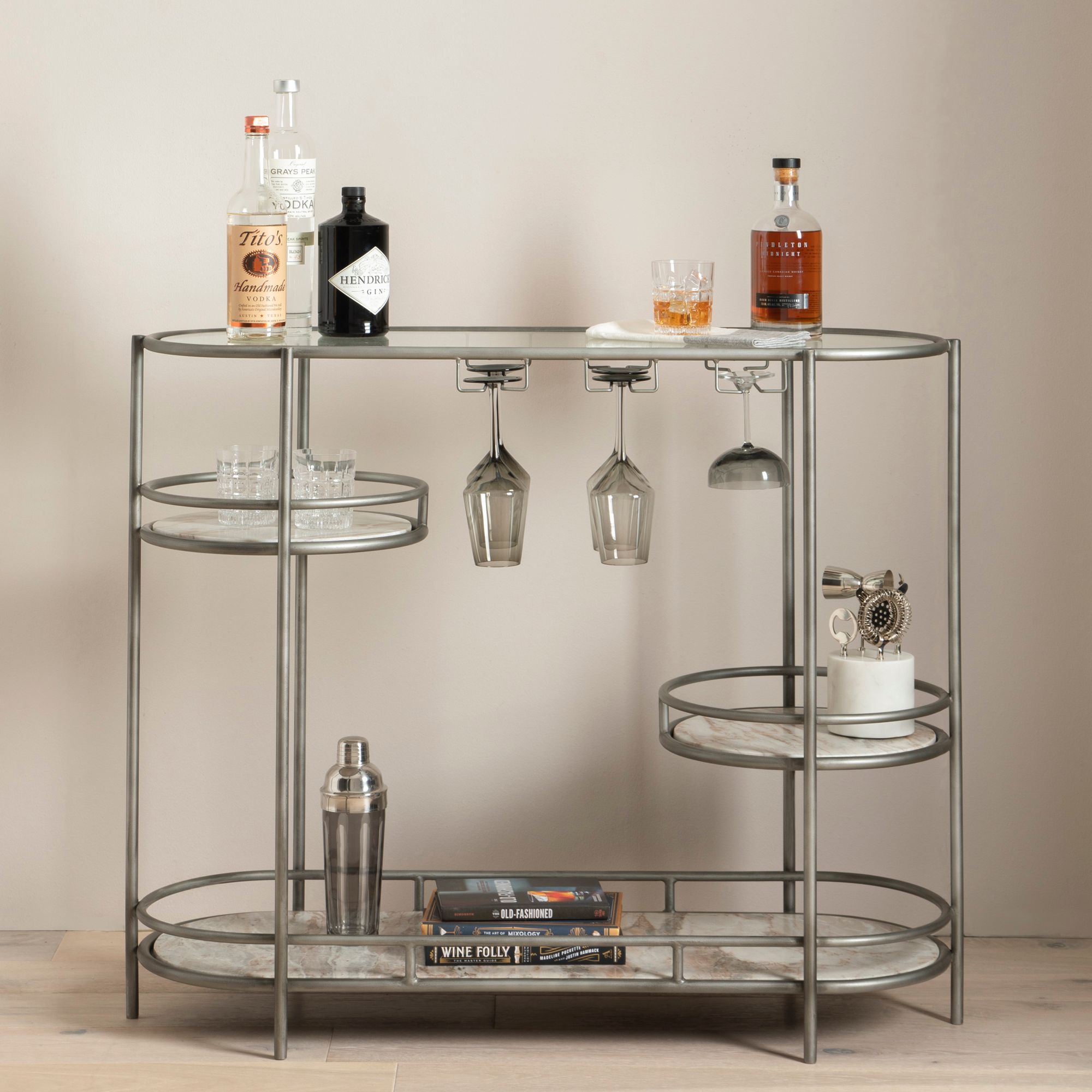 Harden 42" Wide Distress Iron 3-Shelf Bar Console