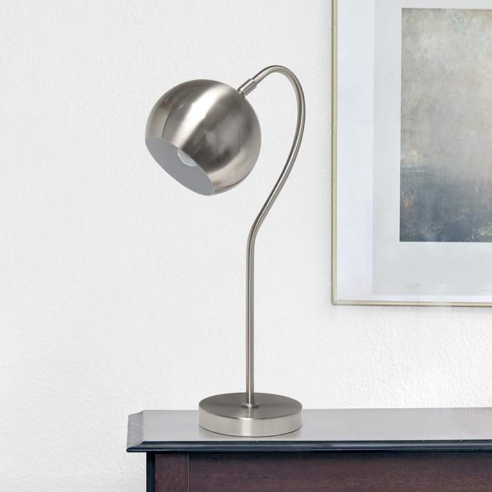 Home Brushed Nickel Metal Desk Lamp, Brushed Steel Dome Table Lamp