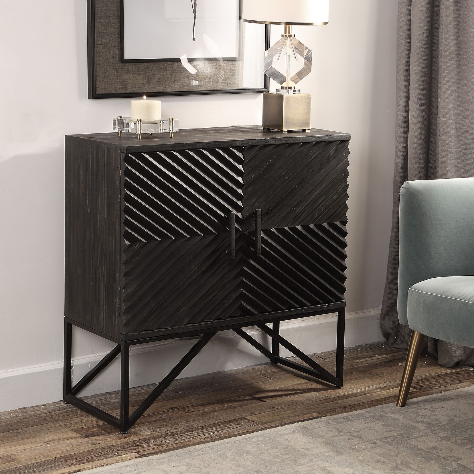 Uttermost Zadie 36 1/4"W Aged Ebony 2-Door Accent Cabinet