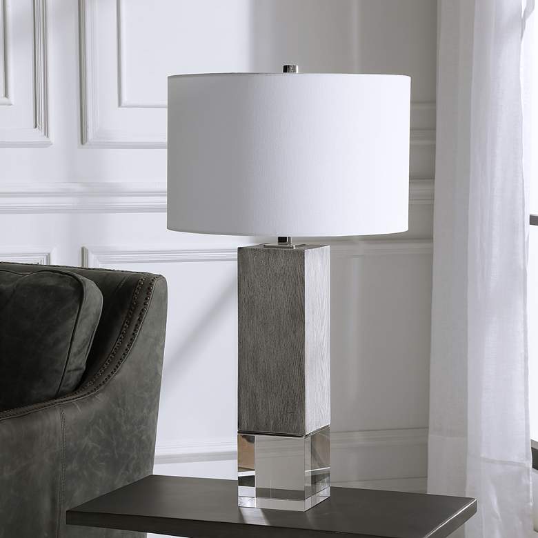 Uttermost Cordata Light Gray Oak Wood Column Table Lamp