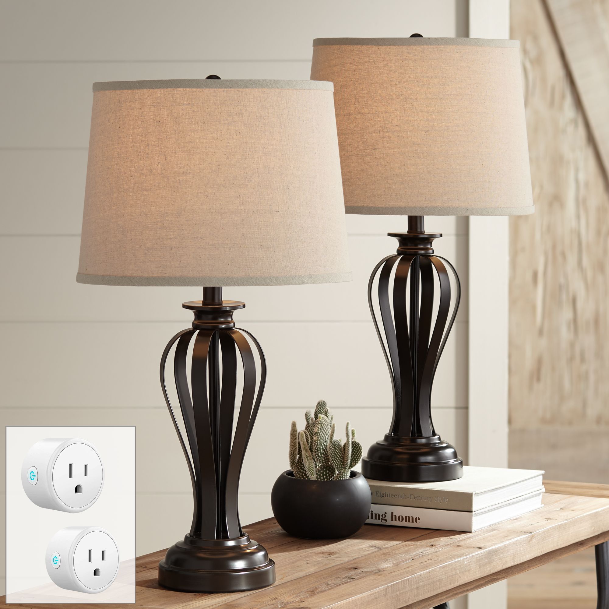 Freddie Bronze Table Lamps Set of 2 with WiFi Smart Sockets