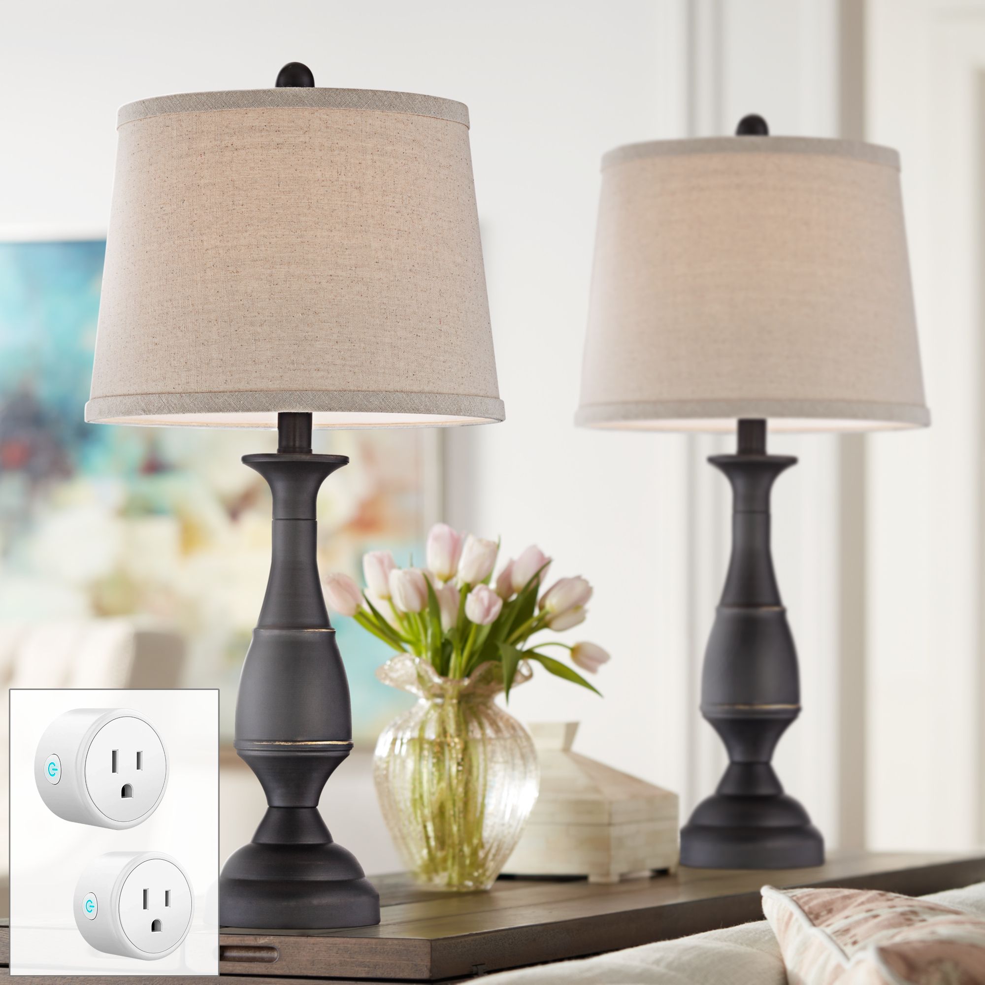 Ben Dark Bronze Table Lamp Set of 2 with WiFi Smart Sockets