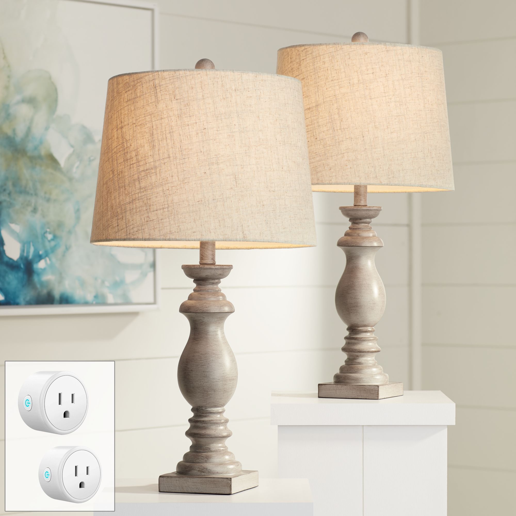 Patsy Beige Washed Table Lamps Set of 2 with WiFi Smart Sockets