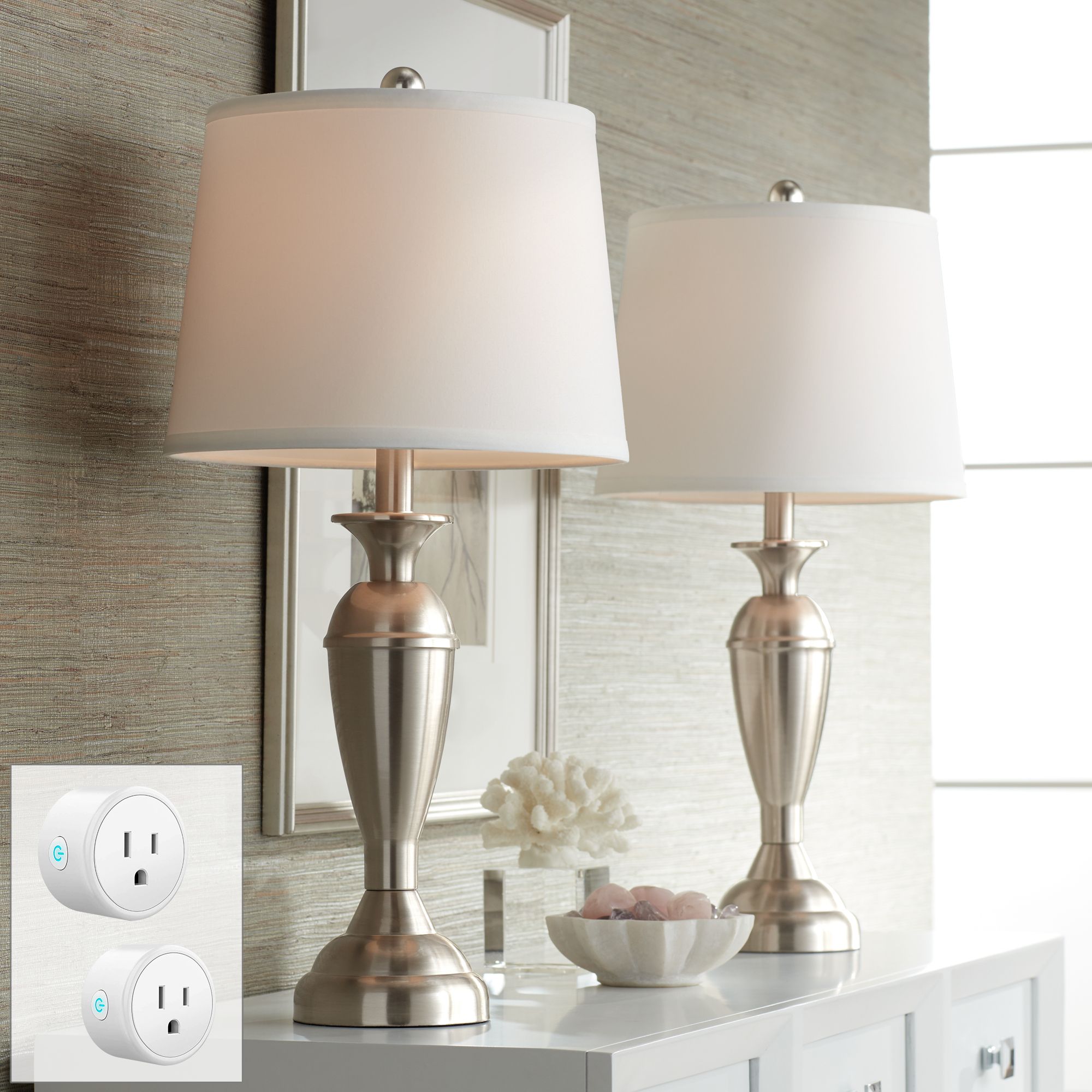 Blair Brushed Nickel Table Lamp Set of 2 with WiFi Smart Sockets