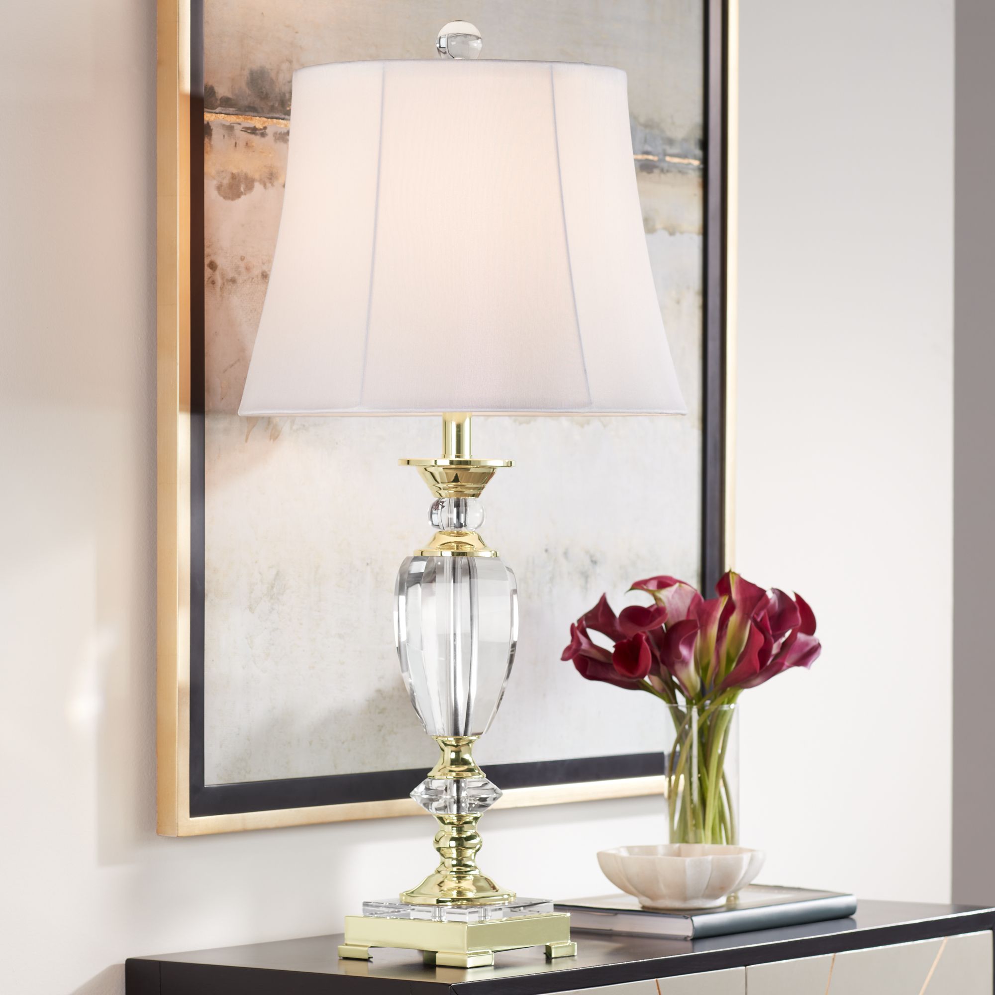 Vienna Full Spectrum Crystal and Brass Lamp with Table Top Dimmer
